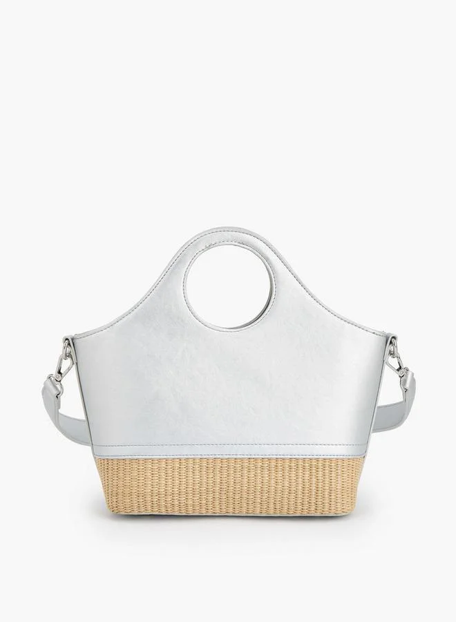 Peppermint SILVER Textured Tote Bag With Zip Closure for Women | Best Price UAE